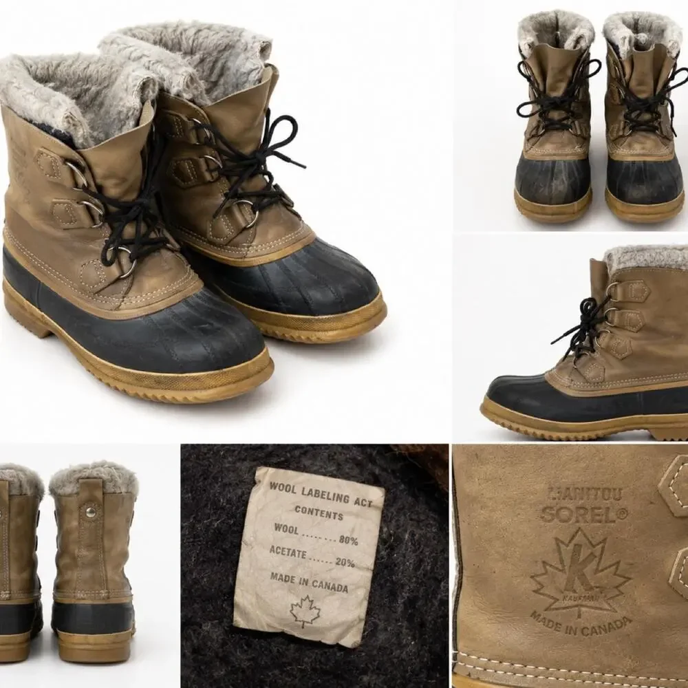 Vintage Sorel-Style Wool-Lined Winter Boots — Made in Canada